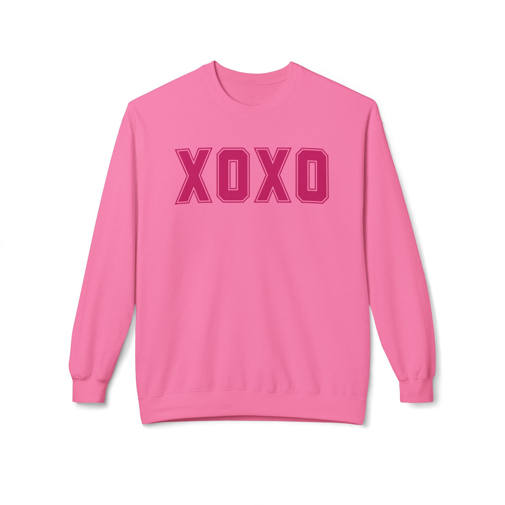 Cute womens Valentines Day sweatshirt that says XOXO for hugs and kisses.