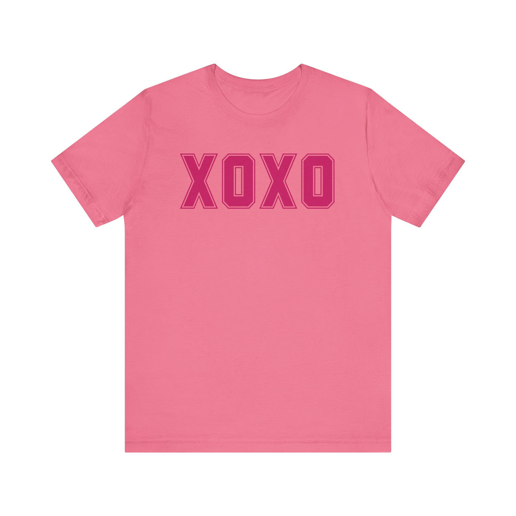 Pretty Womens Valentines Day tshirt that says XOXO for hugs and kisses.